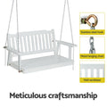 Gardeon Wooden 2-Seater Outdoor Swing Chair with Black Stand White Hanging Chair