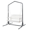 Gardeon Wooden 2-Seater Outdoor Swing Chair with Black Stand White Hanging Chair