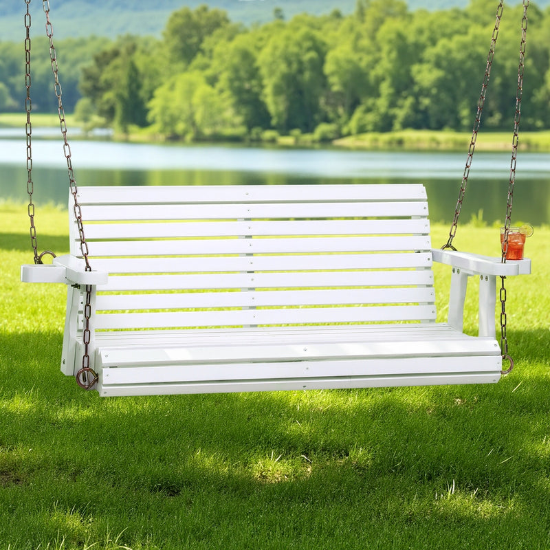 Gardeon 2 Seater Wooden Swing Chair Cup Holder Porch Outdoor