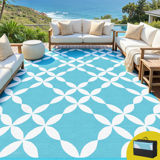 Gardeon Outdoor Rug 274x366cm Reversible Light Blue Patio Carpet