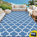 Gardeon Outdoor Rug 274x366cm Large Reversible Blue Patio Carpet