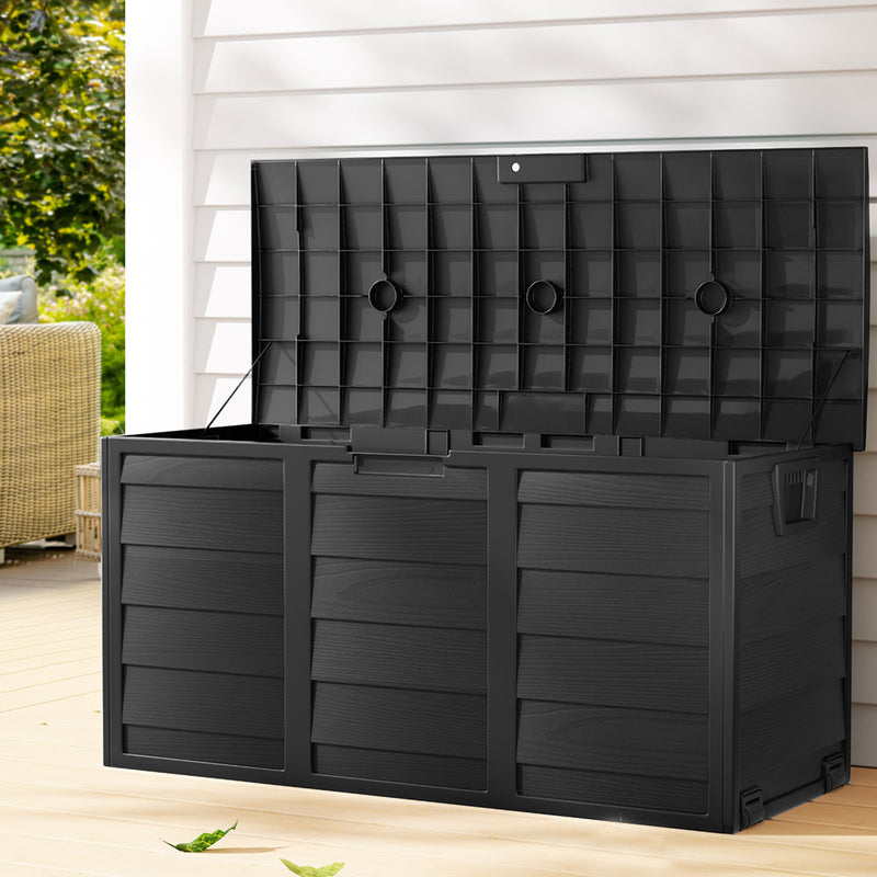 Gardeon 290L Outdoor Storage Box Lockable Black Garden Deck
