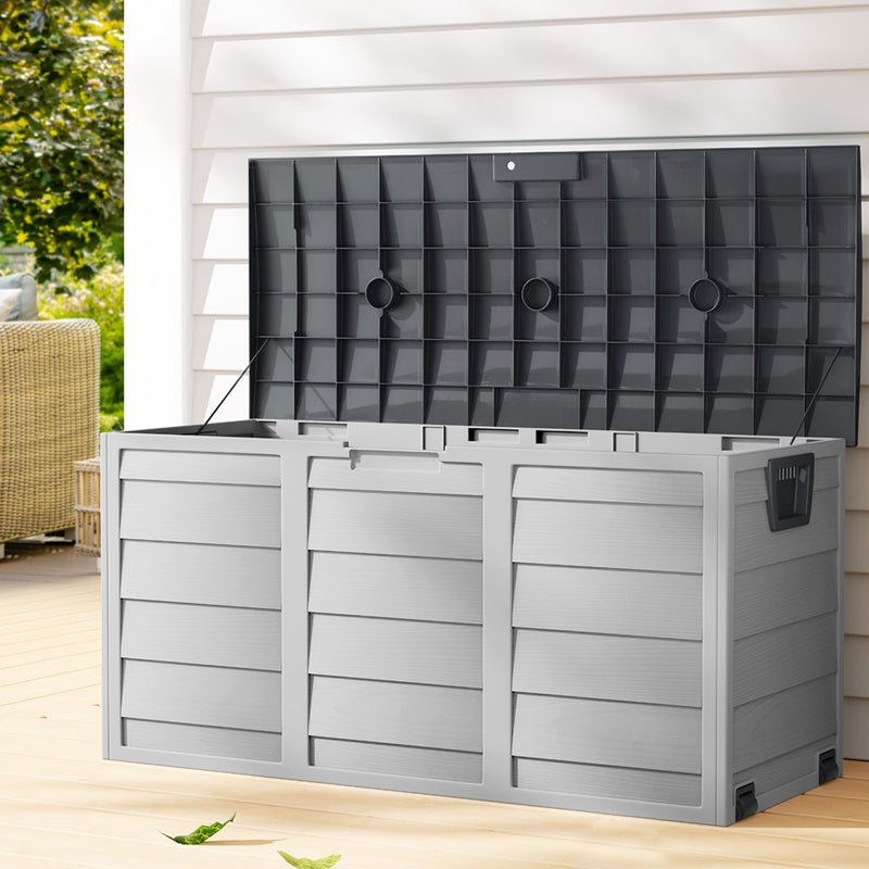 Gardeon Outdoor Storage Box 290L Lockable Grey Garden Shed Tool