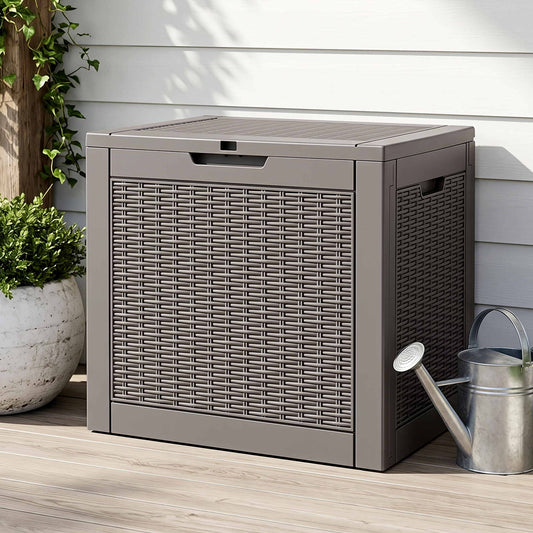 Gardeon 118L Outdoor Storage Box Rattan Brown Lockable