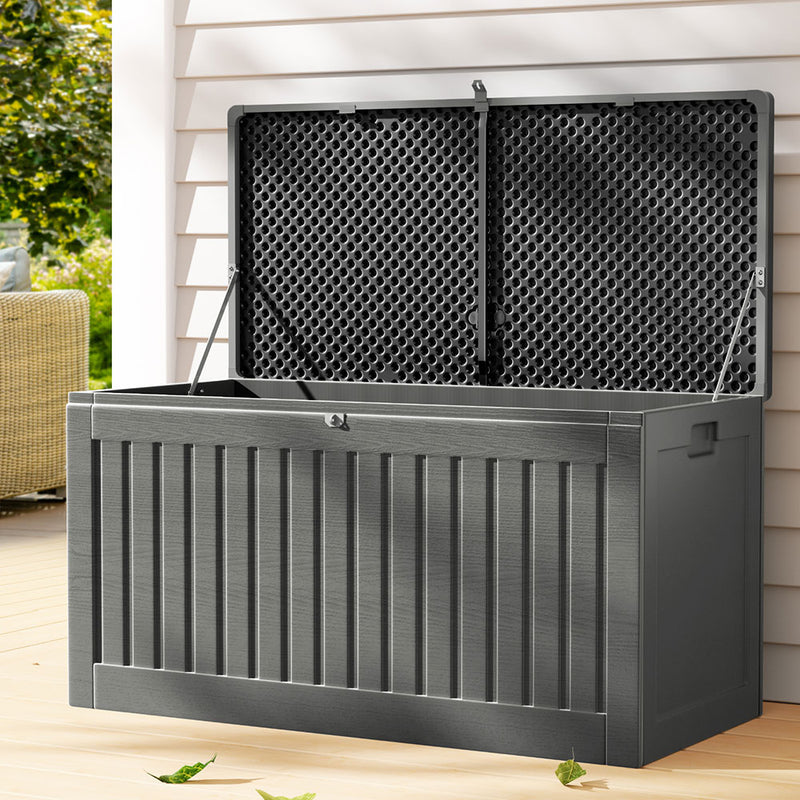 Gardeon 270L Outdoor Storage Box Grey Lockable Garden Bench Tool
