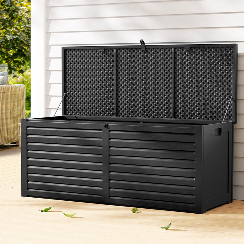 Gardeon 390L Outdoor Storage Box Black Lockable Garden Bench Shed
