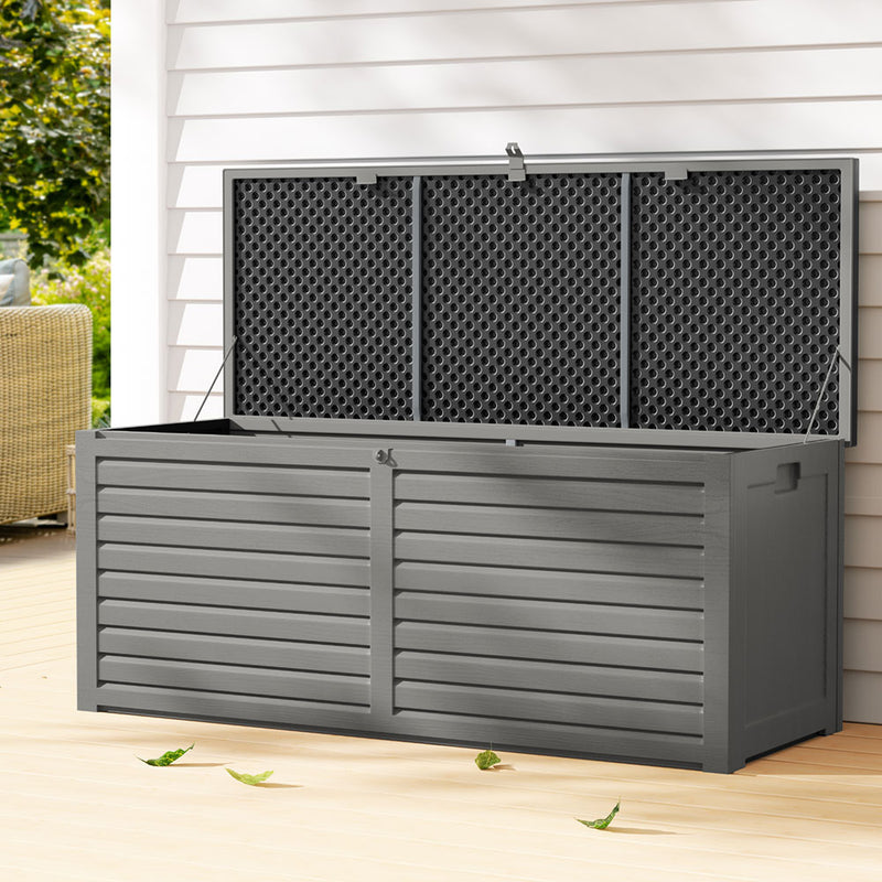 Gardeon 390L Outdoor Storage Box Bench Lockable Black