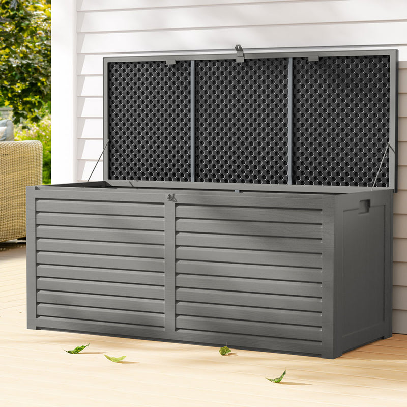 Gardeon 490L Outdoor Storage Box Black Lockable Garden Bench Shed