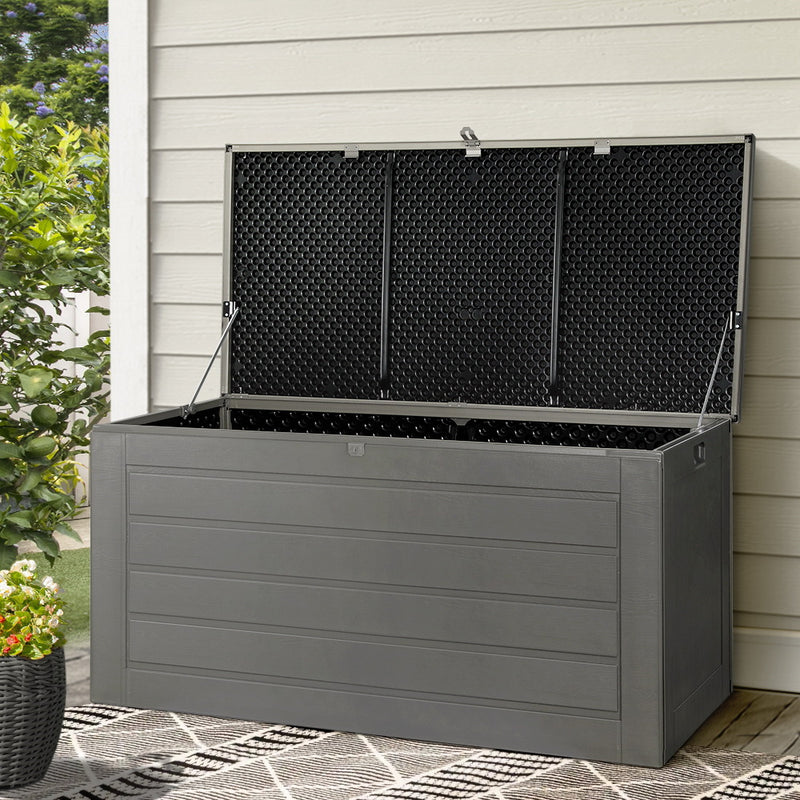Gardeon 680L Outdoor Storage Box Black Lockable Garden Bench