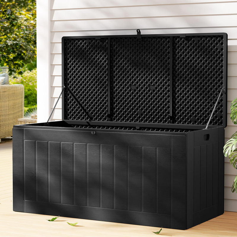 Gardeon 830L Outdoor Storage Box Bench Lockable Black Container