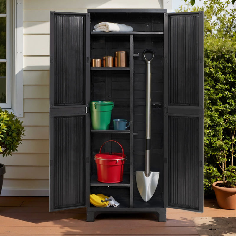 Gardeon 173cm Outdoor Storage Cabinet Lockable Black Cupboard