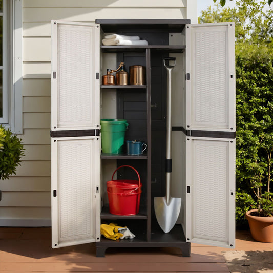 Gardeon 173cm Outdoor Storage Cabinet Box Lockable Rattan Beige