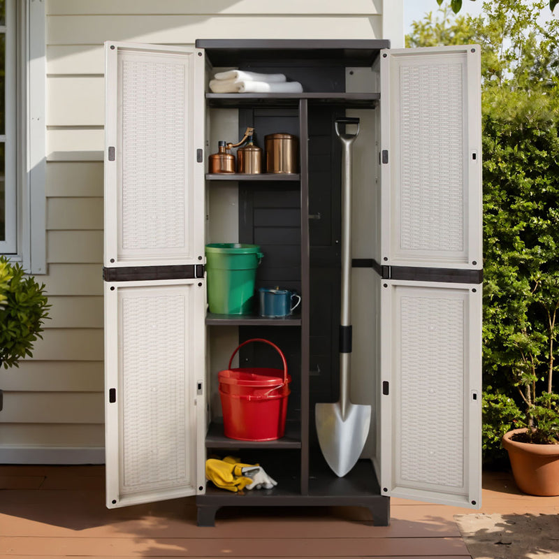 Gardeon 173cm Outdoor Storage Cabinet Box Lockable Rattan Beige