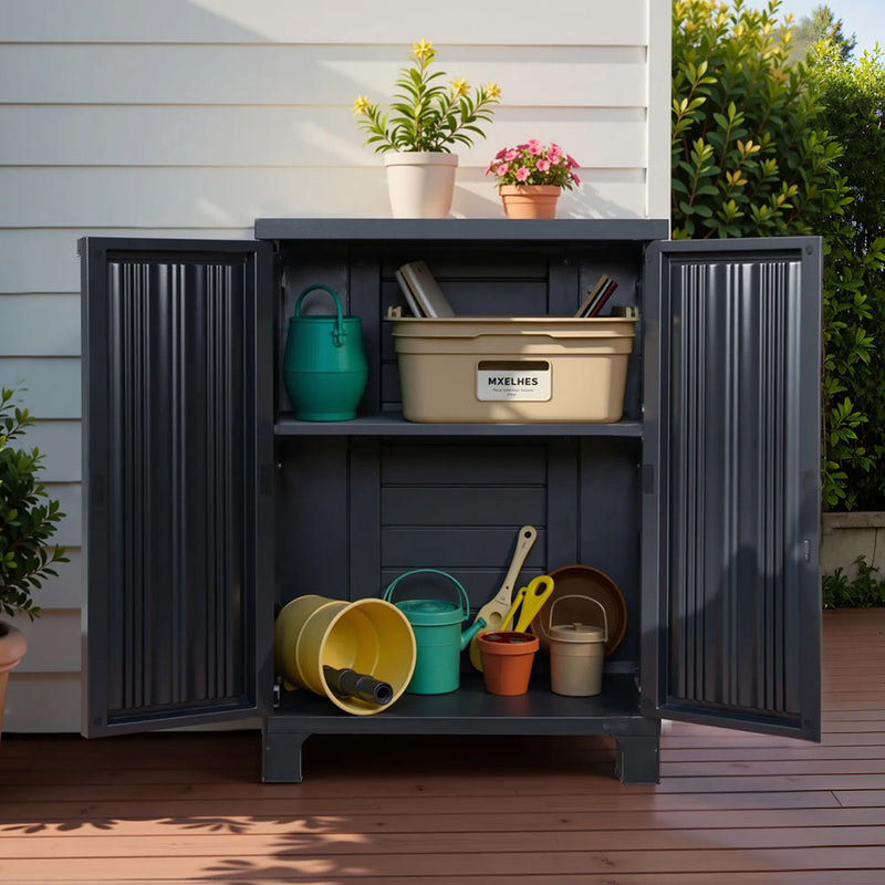 Gardeon 92cm Outdoor Storage Cabinet Lockable Black Shed Garage