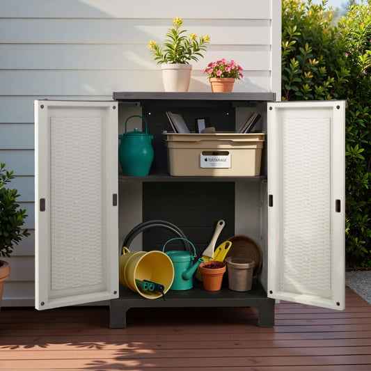 Gardeon 92cm Outdoor Storage Cabinet Rattan Lockable Beige
