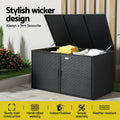 Gardeon Outdoor Storage Cabinet Black Wicker Deck Box Shelf
