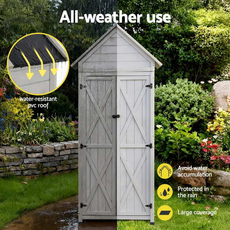 Gardeon Outdoor Storage Cabinet Cupboard Lockable Grey Organiser