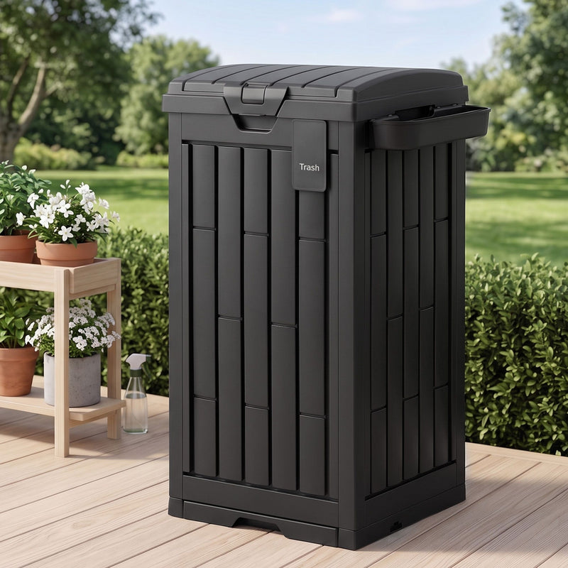 Gardeon Outdoor Trash Cans Polypropylene Patio Hideaway Bin 110L Black