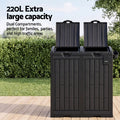 Gardeon Outdoor Trash Cans Dual Compartment Trash Can 220L Black