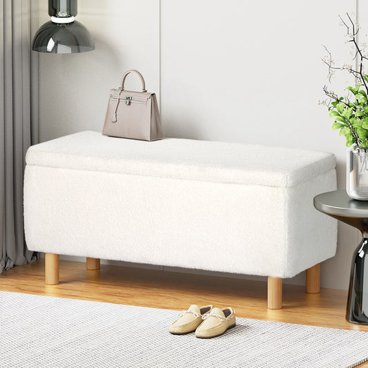 Artiss Storage Ottoman Blanket Box 99cm Teddy White