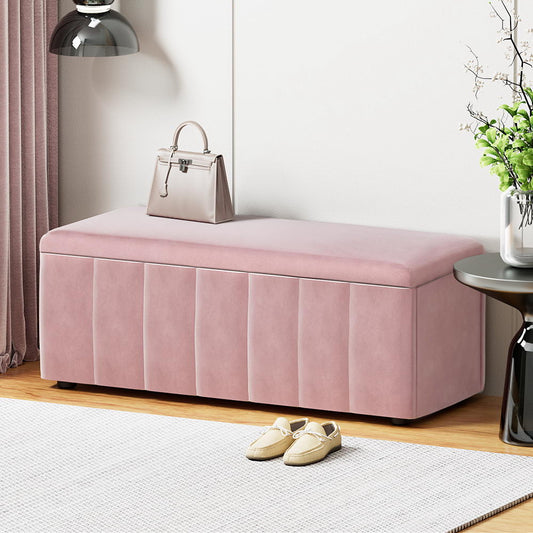 Artiss Storage Ottoman 103cm Velvet Pink Blanket Box
