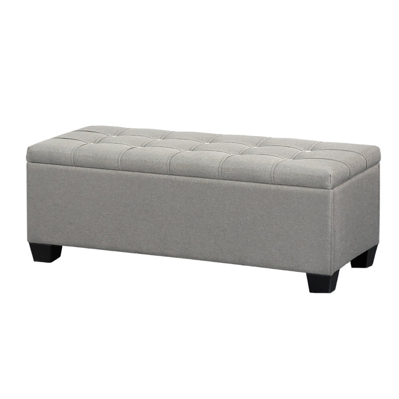 Artiss Storage Ottoman 97cm Button Linen Grey Blanket Box