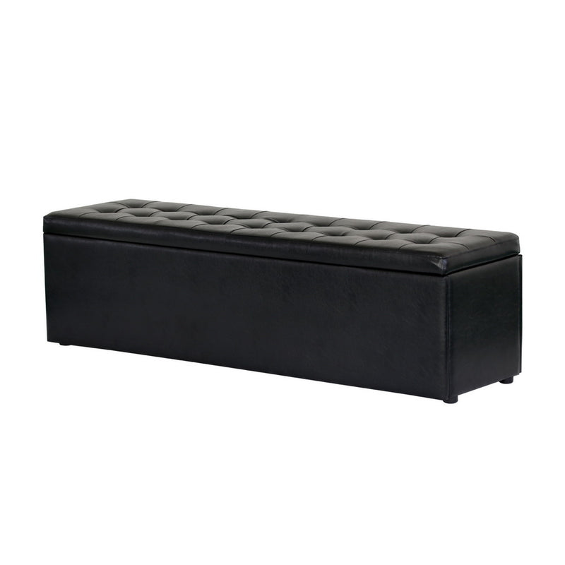 Artiss Storage Ottoman Blanket Box 140cm Black Leather