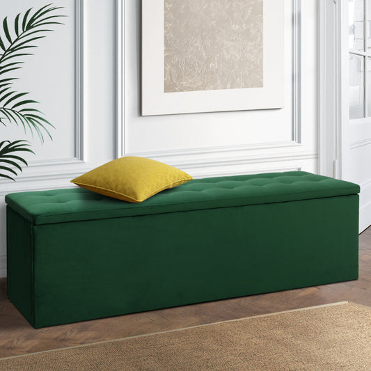 Artiss Storage Ottoman 140cm Velvet Green Blanket Box