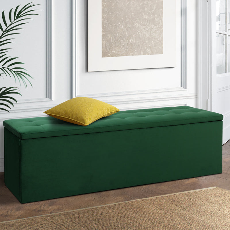 Artiss Storage Ottoman 140cm Velvet Green Blanket Box
