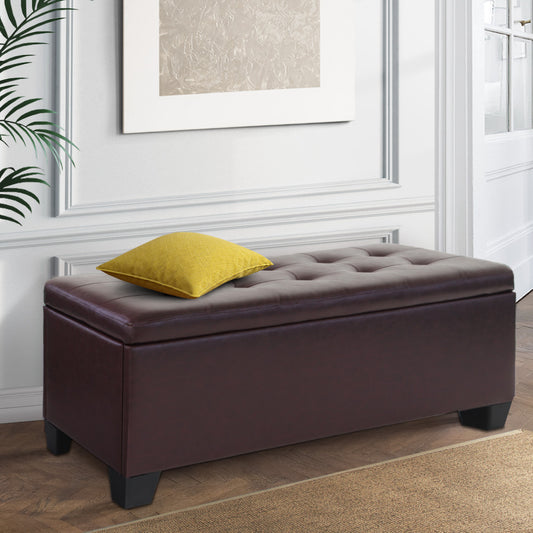 Artiss Storage Ottoman Blanket Box 97cm Brown Leather
