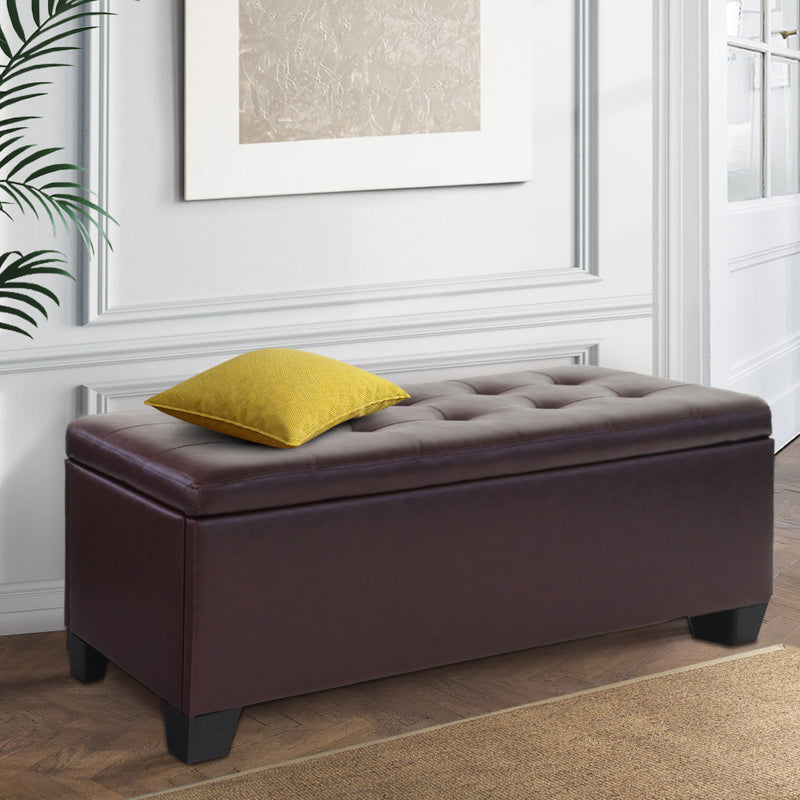 Artiss Storage Ottoman Blanket Box 97cm Brown Leather