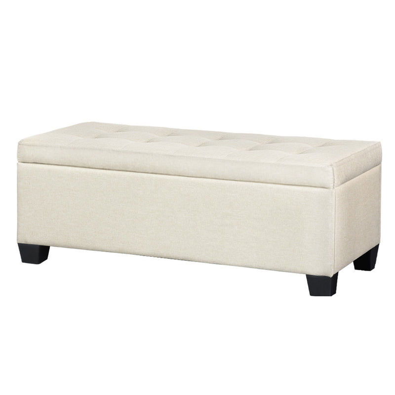 Artiss Storage Ottoman 97cm Beige Linen Blanket Box