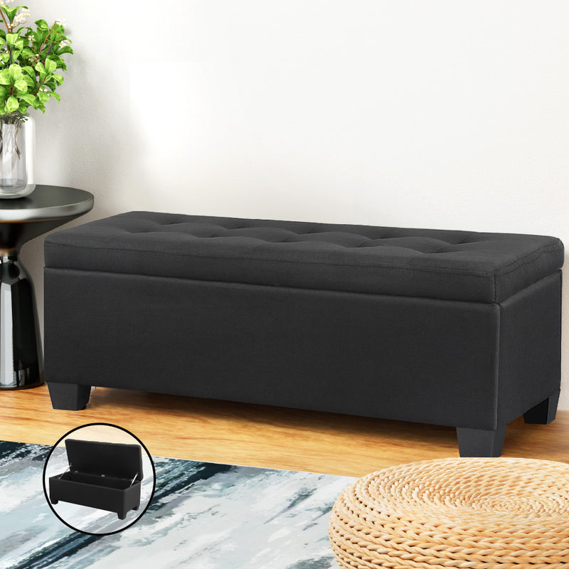 Artiss Storage Ottoman Blanket Box 97cm Black Linen