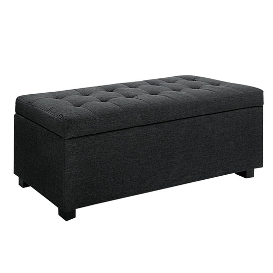 Artiss Storage Ottoman 97cm Charcoal Linen Blanket Box