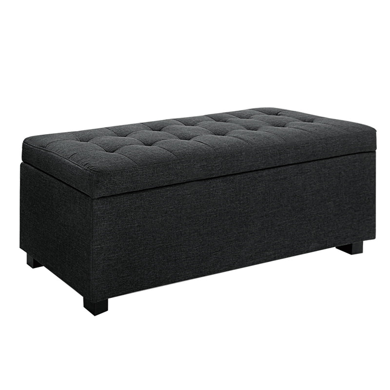 Artiss Storage Ottoman 97cm Charcoal Linen Blanket Box