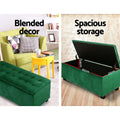 Artiss Storage Ottoman 97cm Velvet Green Blanket Box