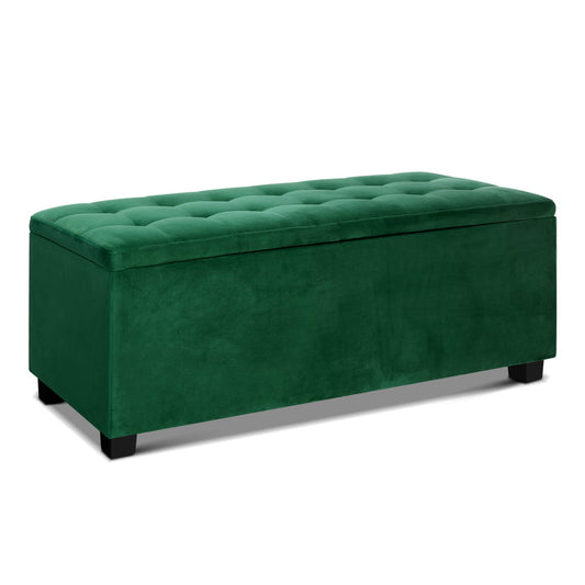 Artiss Storage Ottoman 97cm Velvet Green Blanket Box