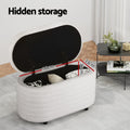 Artiss Storage Ottoman 87cm Oval Boucle Fabric Blanket Box
