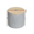 Artiss Storage Ottoman 40cm Round Grey Linen Blanket Box