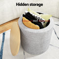 Artiss Storage Ottoman 40cm Round Grey Linen Blanket Box