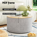 Artiss Storage Ottoman 60cm Round Linen Grey Blanket Box