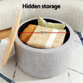 Artiss Storage Ottoman 60cm Round Linen Grey Blanket Box