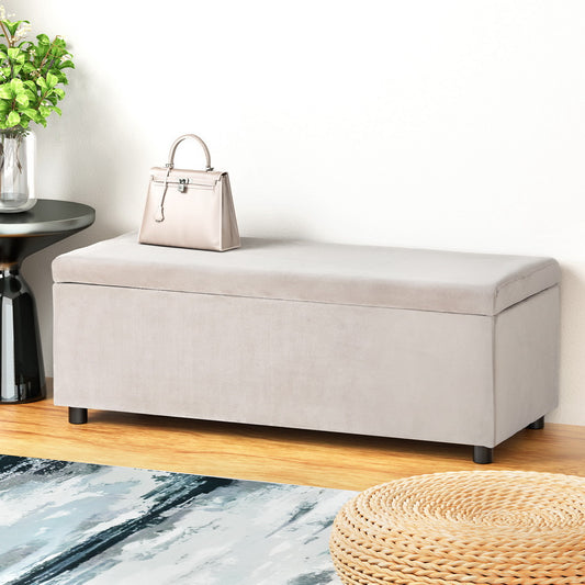 Artiss 97cm Storage Ottoman Blanket Box Velvet Taupe