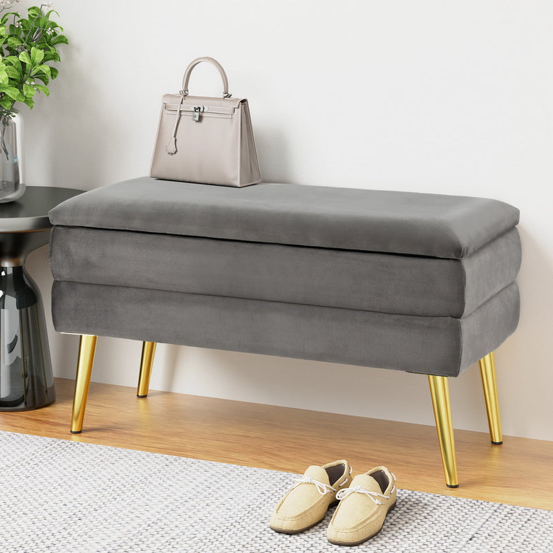 Artiss Ottoman Storage Footstool Velvet Grey