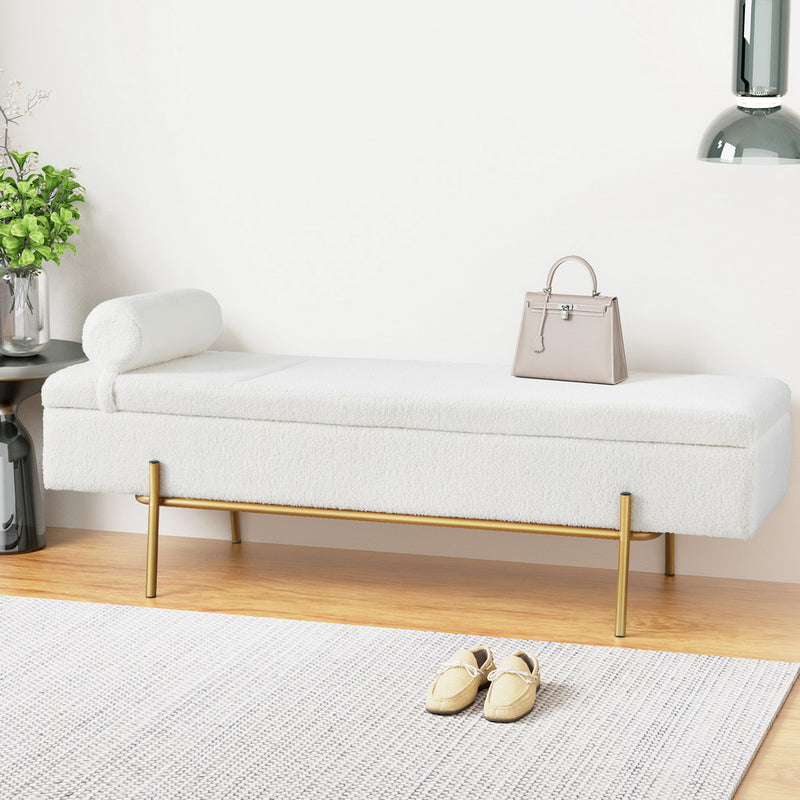 Artiss Storage Ottoman Bed 140cm Boucle Fabric Pillow