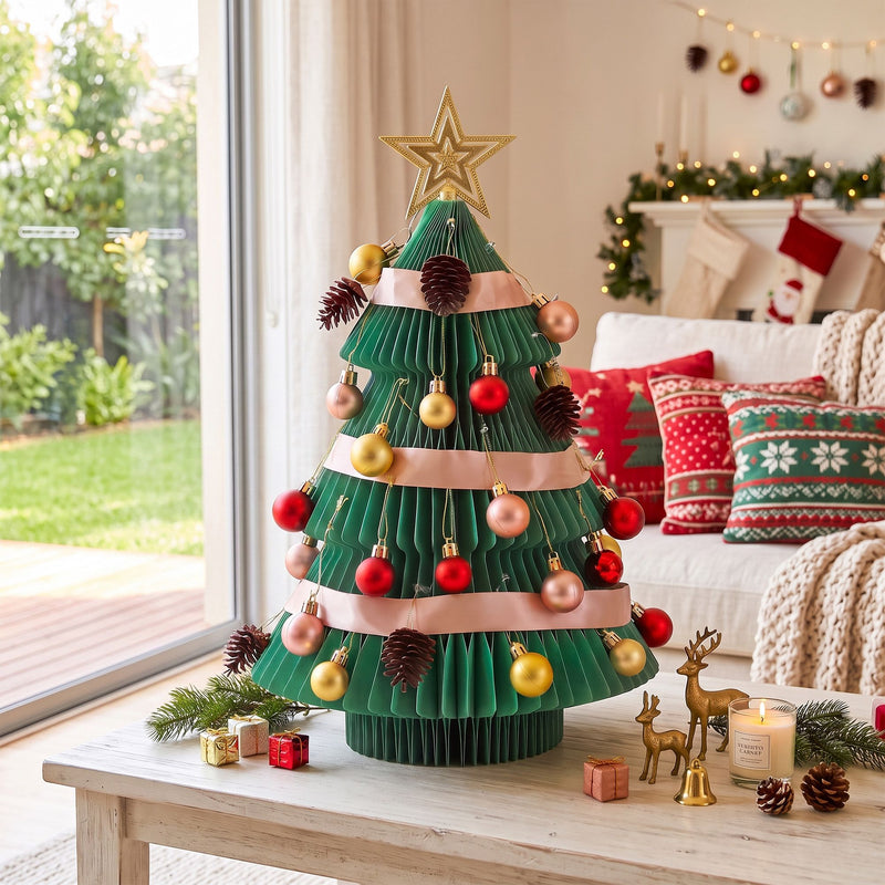 Jingle Jollys Paper Christmas Tree 61 CM w/ Star Topper Xmas Decor Tabletop Green DIY Ornament Set