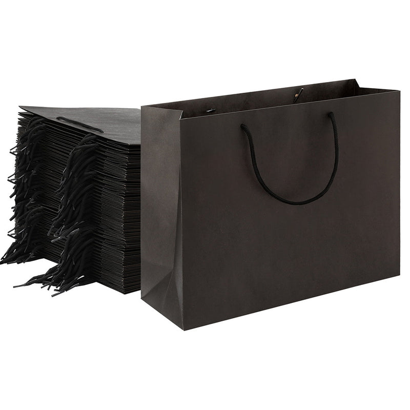 50pc Paper Bags Black Reusable Fabric Handle Shopping Gift Bulk