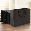 50pc Paper Bags Black Reusable Fabric Handle Shopping Gift Bulk