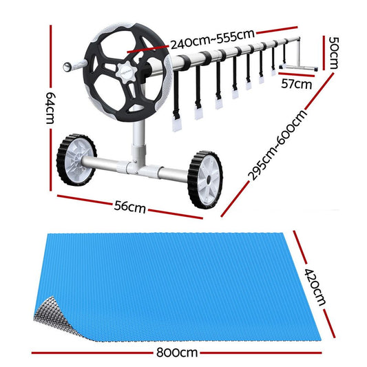 Aquabuddy Pool Cover 8x4.2m 400 Micron Silver Swimming Pool Solar Blanket 5.5m Roller
