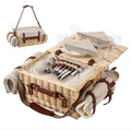Alfresco 4 Person Insulated Picnic Basket Set with Foldable Wood Table Mat